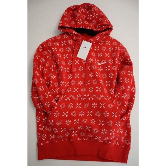 Nike FJ1635-657 Men's Sz S Red/White Sportswear Club Monogram Pullover Hoodie - Picture 7 of 10